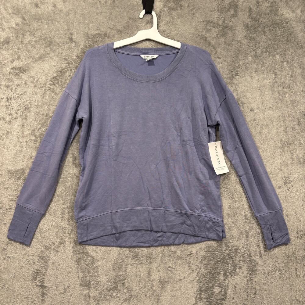 Athleta Coaster Luxe Sweatshirt Womens L Purple Blue Pullover Thumbholes Soft